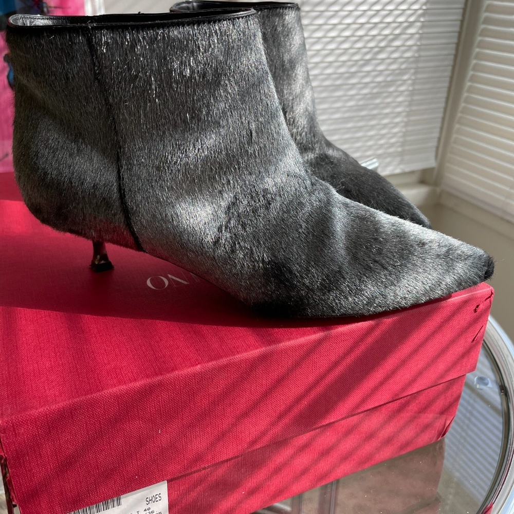 Valentino silver pony hair booties in size 36.5